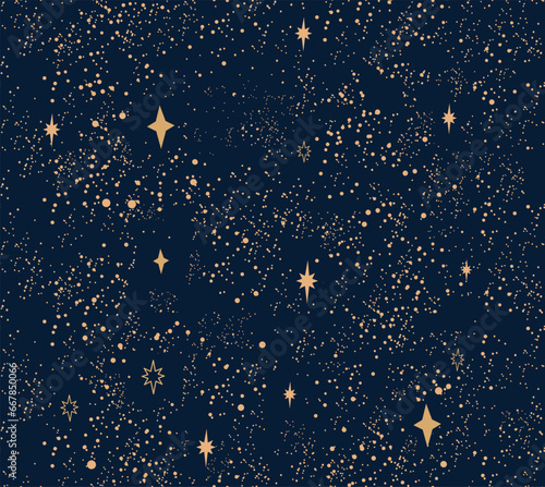 Seamless starry sky pattern. Night sky. Illustration of space.
