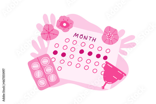 Means of personal hygiene during menstruation. Gasket, tampon. Vector illustration in flat style.