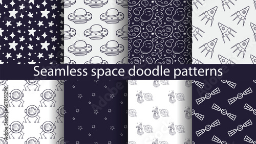 A set of Seamless space doodle patterns