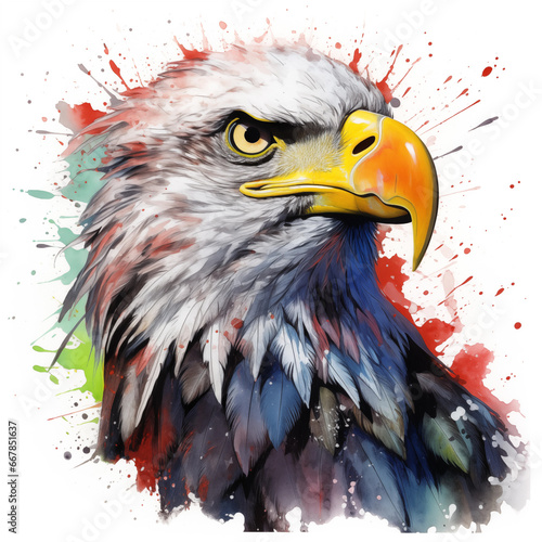 Eagle head on white background, watercolor illustration, generated with ai