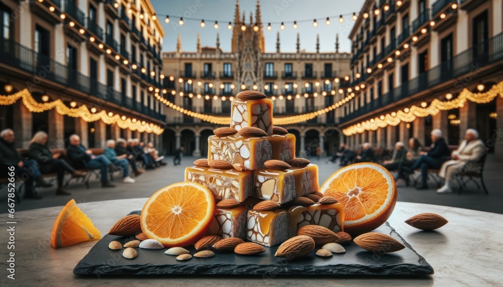 Spanish turrón, a nougat confection with honey, sugar, egg whites, and