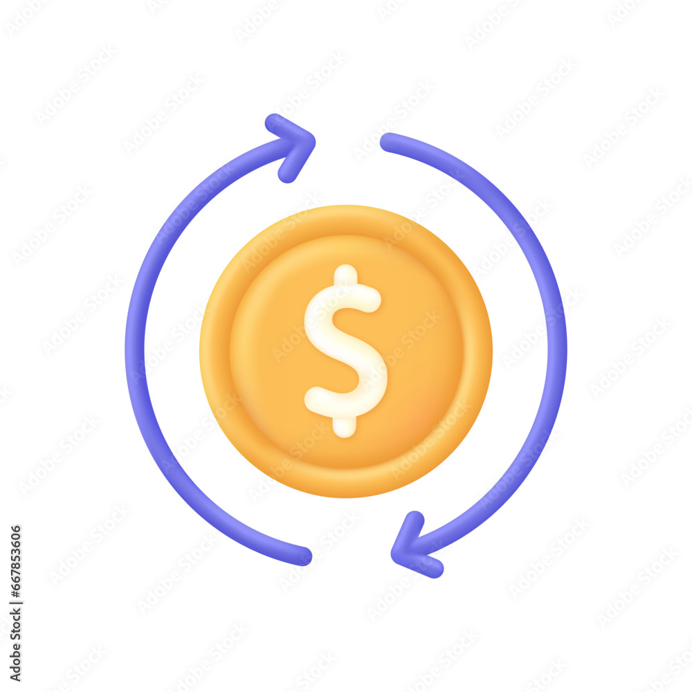3D Currency exchange illustration. Concept of currency exchange or cash back. Dollar icon. Money conversion. 3D Currency exchange illustration. Concept of currency exchange or cash back. Dollar icon. Money conversion.