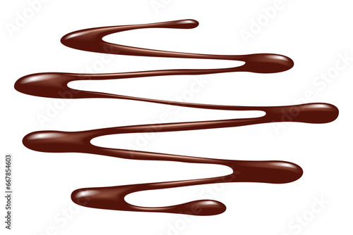 Smudges of liquid dark chocolate stain on a plate decoration for a cake on a white background. Vector illustration.