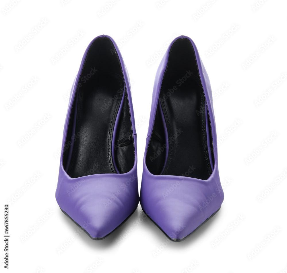 Stylish purple high heels on white background Stylish purple high heels on white background