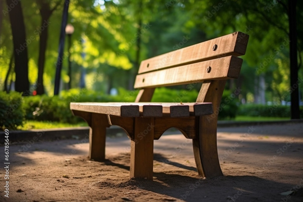 Naklejka premium A bench made of wood placed in a park, standing alone. Generative AI