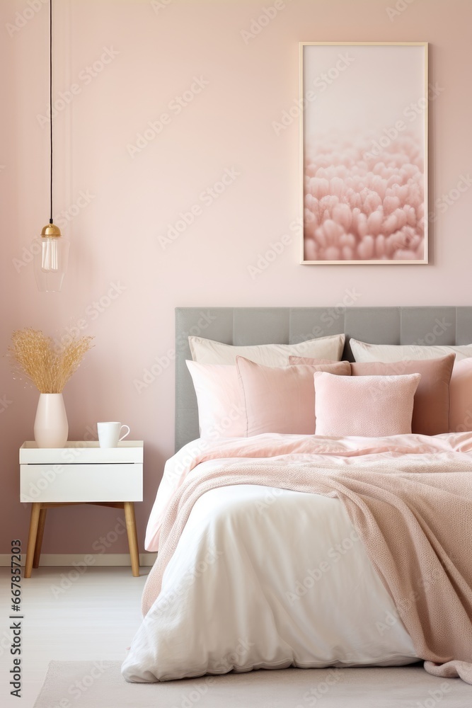 A nice small romantic bedroom that has pink walls A nice small romantic bedroom that has pink walls