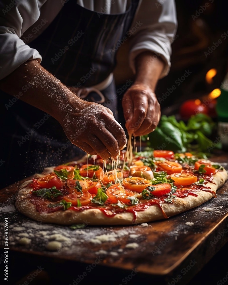 Italian chef cooking pizza. AI generated