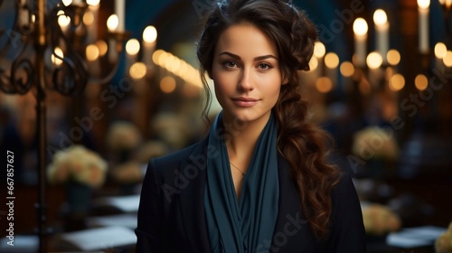 Portrait of Beautiful bussines woman in jacket and blouse with AI generation