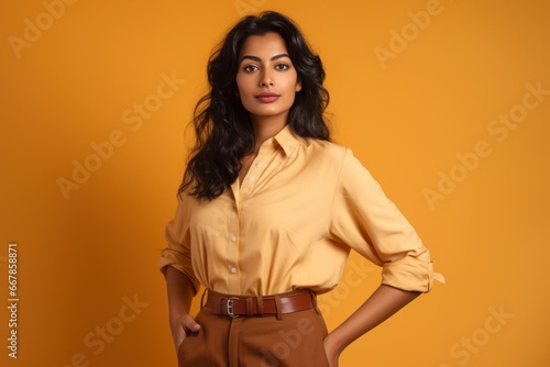 Contemporary Indian Female: Top and Pants Portrait on Bright Background generative ai