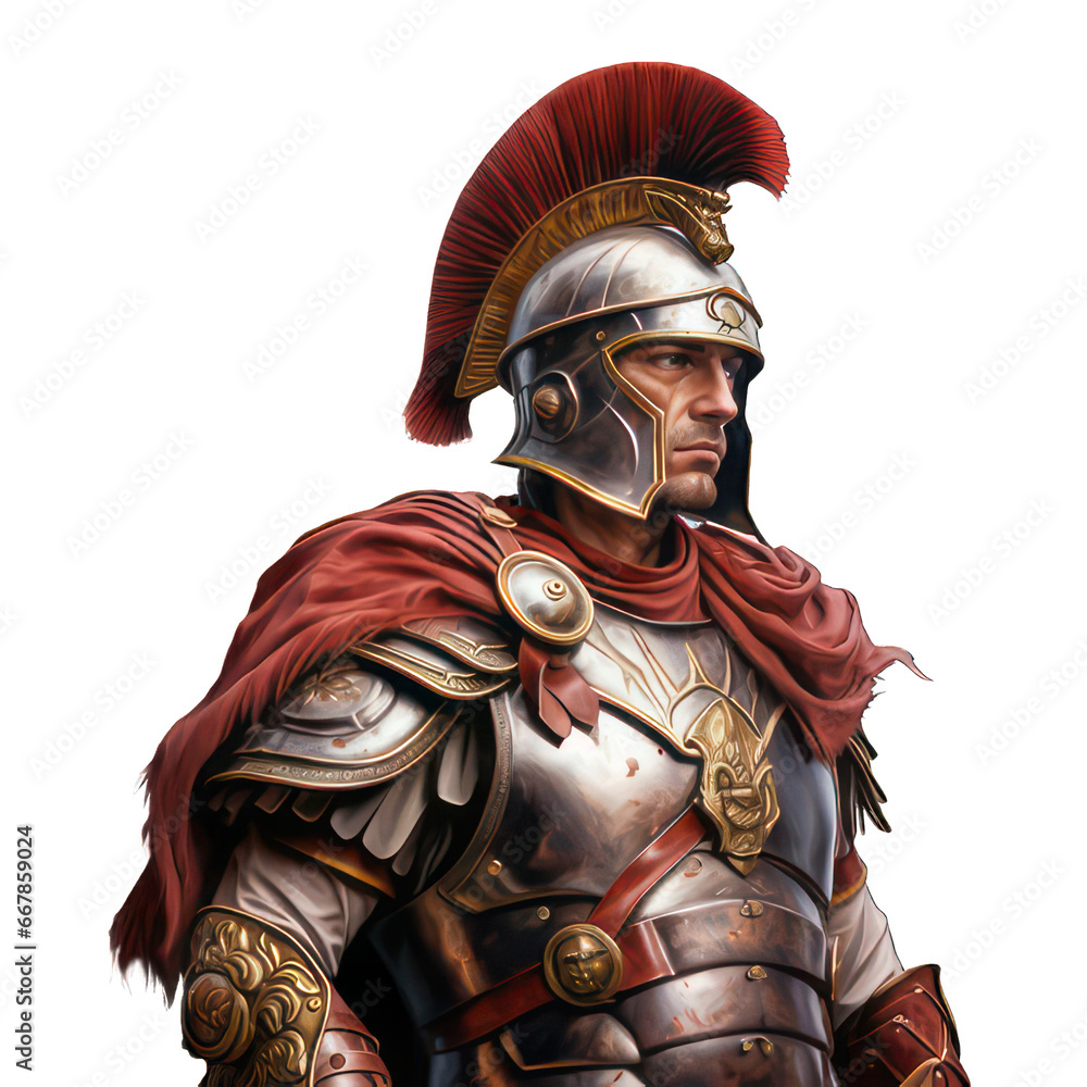 Roman soldier isolated on white created with Generative AI Roman soldier isolated on white created with Generative AI