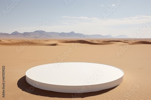 Minimalist Art: Singular White Shape in Expansive Desert Landscape generative ai