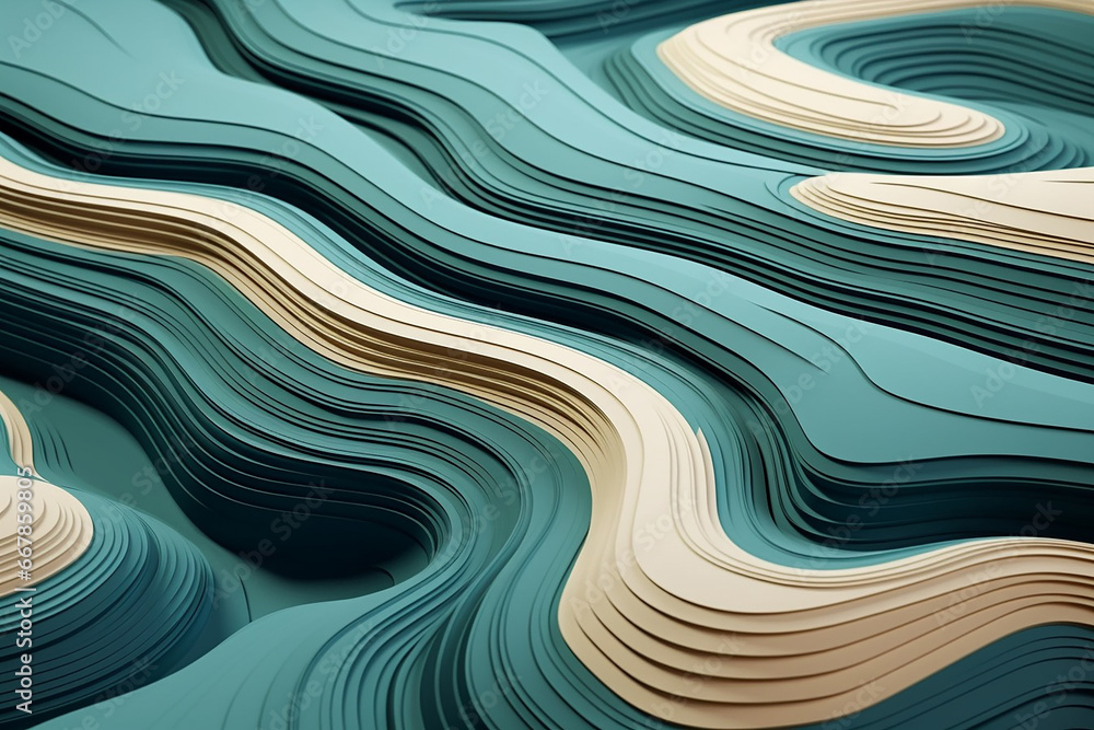 Fototapeta Abstract 3D Render with Organic, Undulating Forms: Trendy Colors