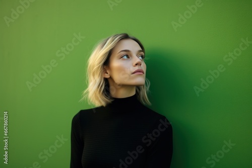 portrait of young woman isolated green background generative ai