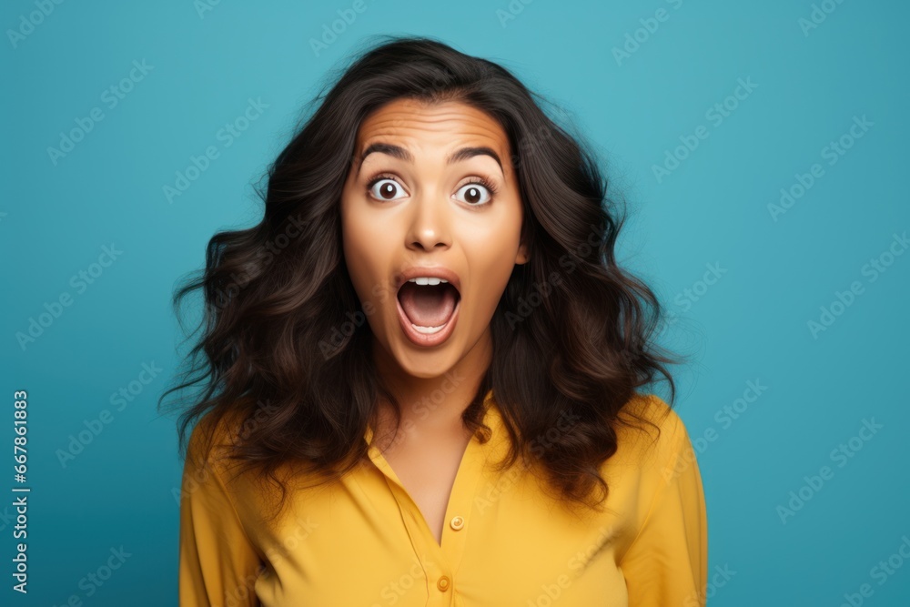 Indianwoman screaming and surprising isolated background generative ai Indianwoman screaming and surprising isolated background generative ai