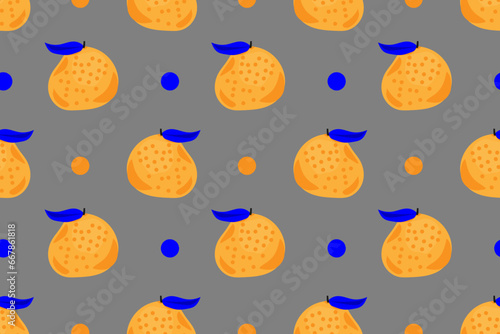 Bright colors of oranges with blue leaves. Exotic, tropical fruits. Healthy food. Garden. Juicy. Dots. Seamless vector pattern for design and decoration.