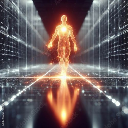 An abstract technical background image of a digital lifeform being created