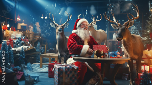 Santa Claus with Reindeer sends a letter photo