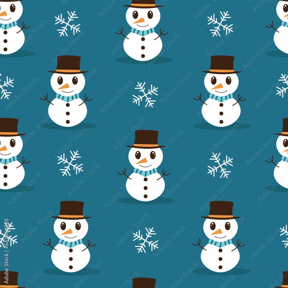 Christmas pattern with cute snowman in cartoon style.New Year vector seamless pattern