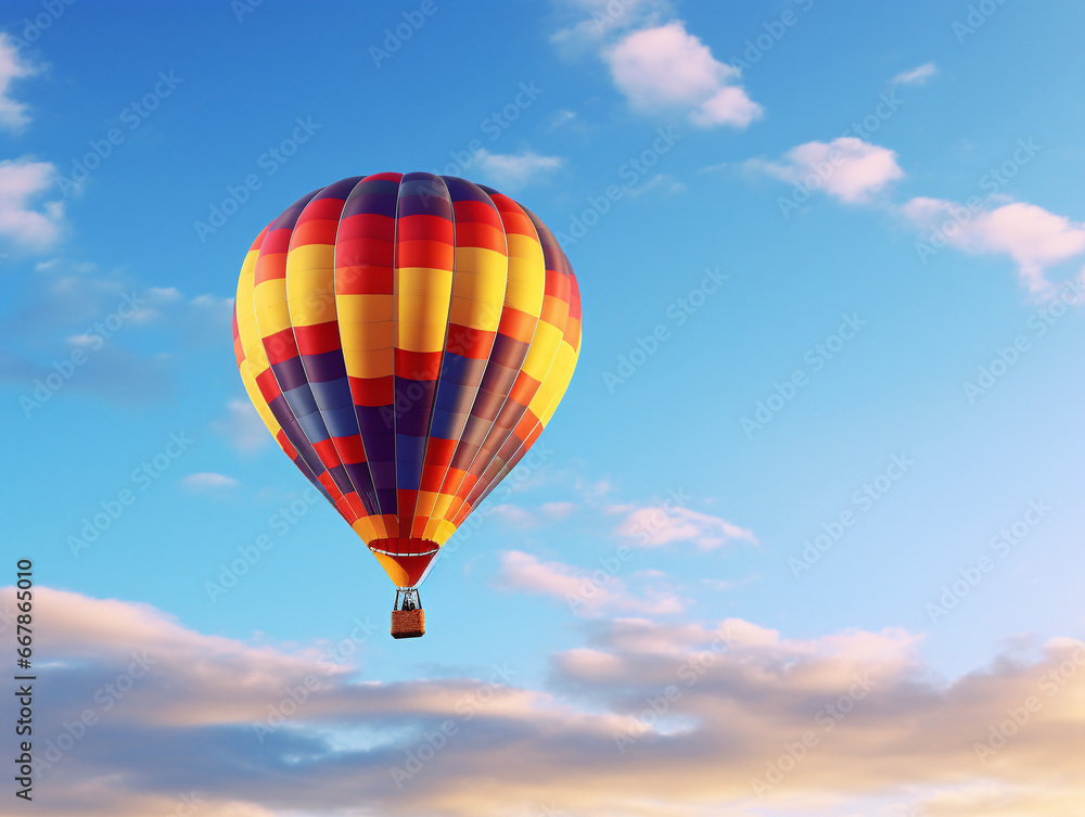 A serene scene of a hot air balloon gracefully drifting through the peaceful sky. A serene scene of a hot air balloon gracefully drifting through the peaceful sky.