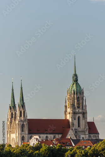 St. Paul's Church, catholic church in Munich, Germany during sunset