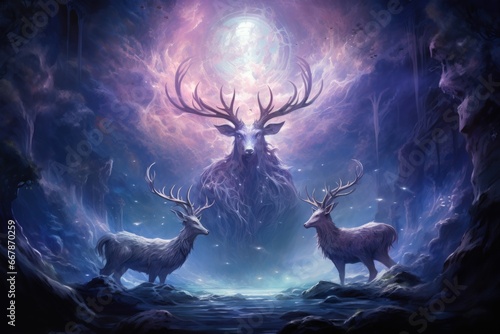Radiant celestial stags  guiding lost souls through the astral planes - Generative AI