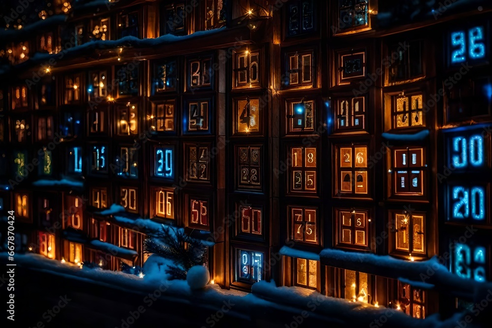 A mesmerizing view of a building's facade illuminated by a multitude of glowing windows, creating a captivating and vibrant cityscape under the night sky.