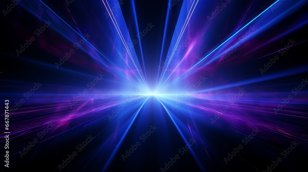 Blue and violet beams of bright laser light shining on black background Blue and violet beams of bright laser light shining on black background