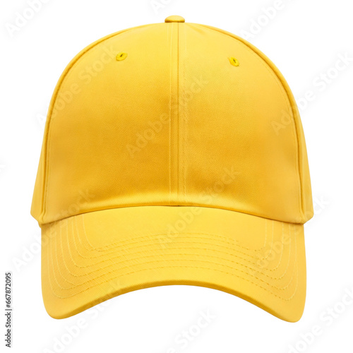 Yellow baseball cap isolated on transparent background. Template Mock up. Front view. AI Generative