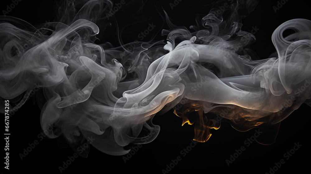 Fototapeta premium Grey, Gray Smoke with a hint of orange a Black Background
