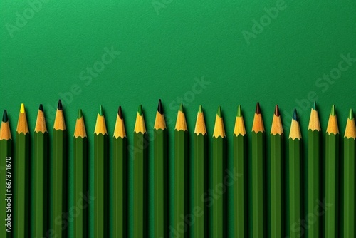 Green background with pencils in a row. Generative AI