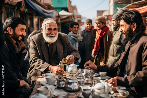 Glimpses of Kabul's Vibrant Chicken Street Bazaar: Candid Snapshots of Locals and Tourists Interacting Amidst Stalls Laden with Handicrafts and Traditional Treasures.