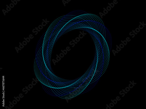 Abstract circle line pattern spin blue green light isolated on black background in the concept of music, technology, digital, AI	
