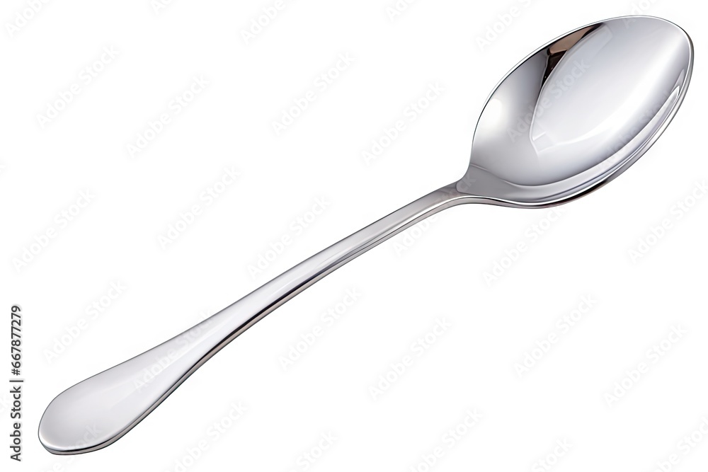 A polished stainless steel tablespoon perfect isolated on a white background. - obrazy, fototapety, plakaty 