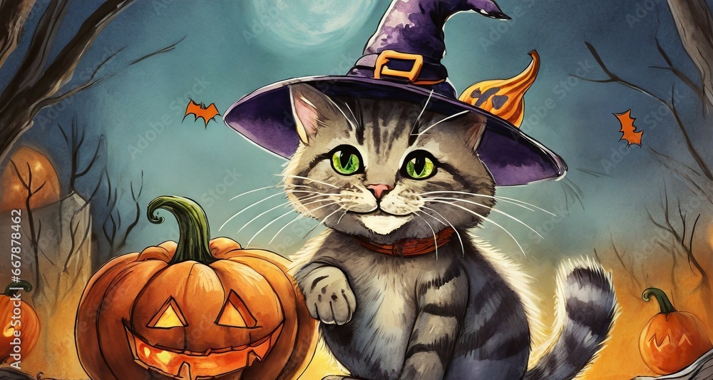 halloween cat with pumpkin halloween cat with pumpkin