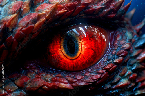 Close-up of fantasy dragon eye. Mythological evil. Dangerous creature photo