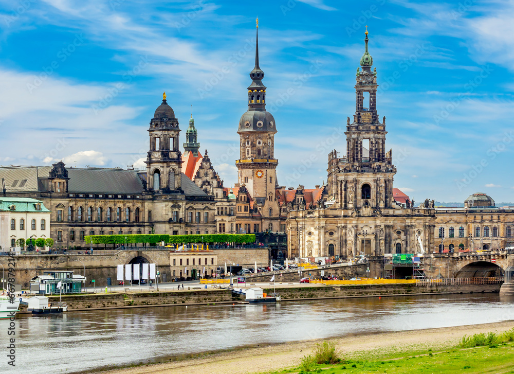 Dresden cityscape with cathedral and castle, Saxony, Germany