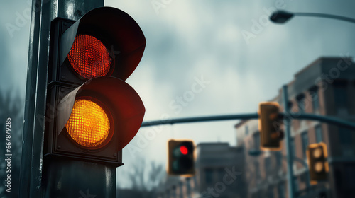 Red traffic light. Creative concept of road safety, traffic rules and road accidents.  © dinastya