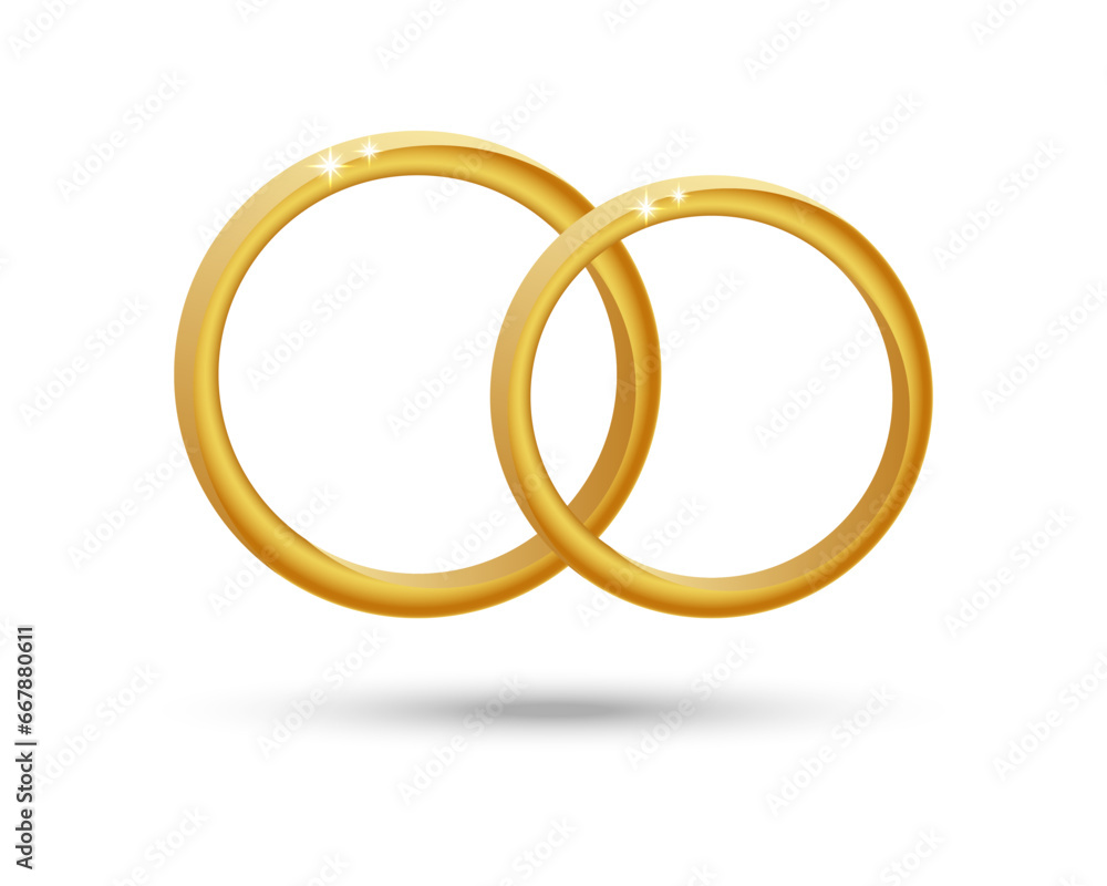Golden wedding rings on a white background. Luxury icon, wedding invitation design, vector Golden wedding rings on a white background. Luxury icon, wedding invitation design, vector