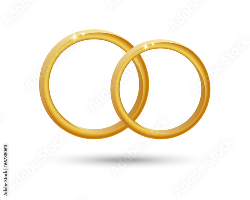 Golden wedding rings on a white background. Luxury icon, wedding invitation design, vector