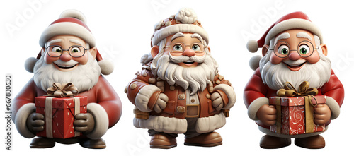 3d collection Santa claus character illustration, celebration symbol icon, isolated on transparent background, generative ai photo
