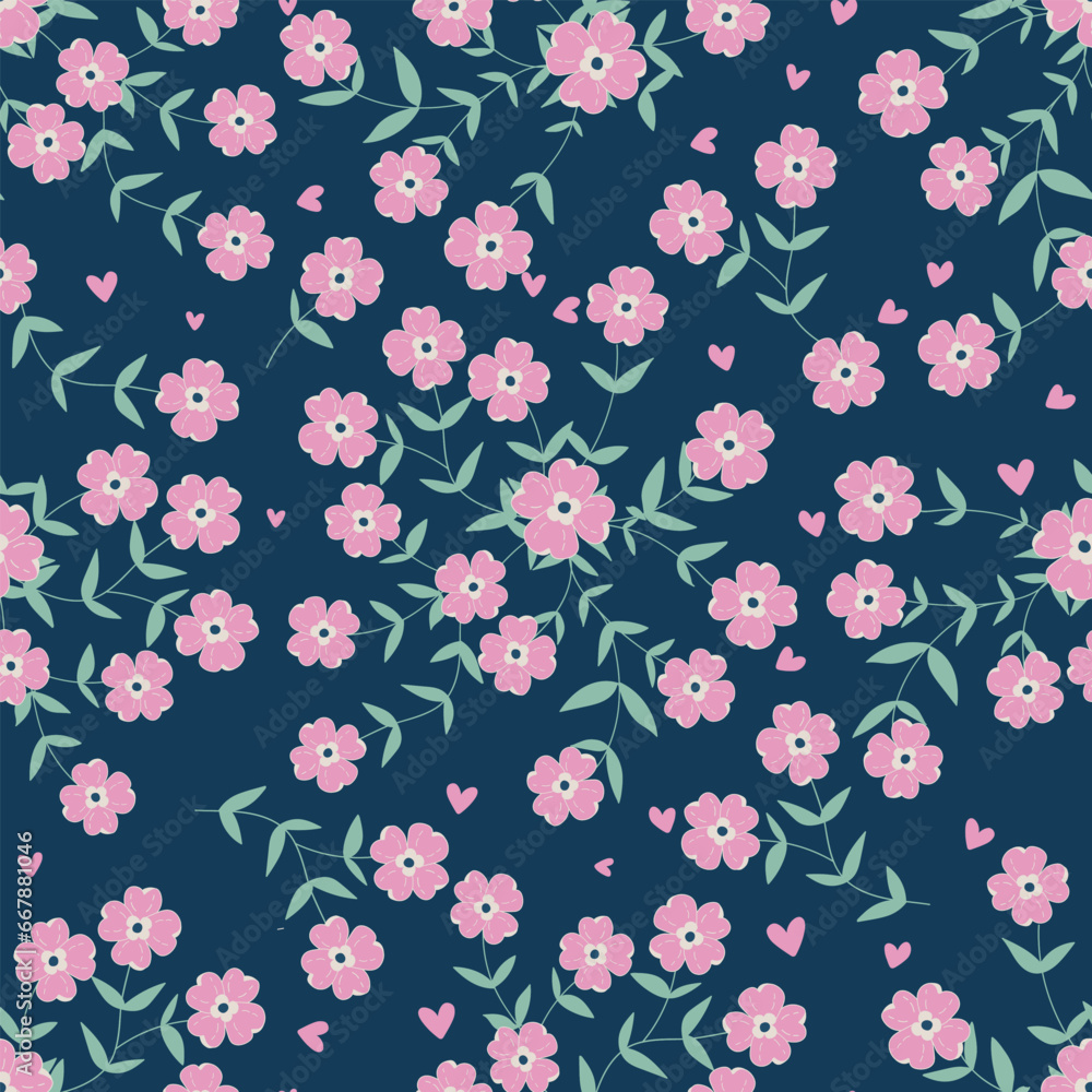 Seamless decorative elegant pattern with cute flowers. Print for textile, wallpaper, covers, surface. For fashion fabric. Retro stylization.