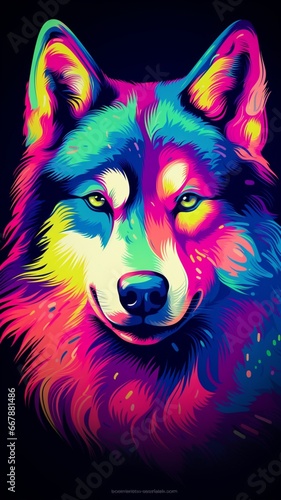 Colorful dog face pop art rainbow oil painting image Ai generated art