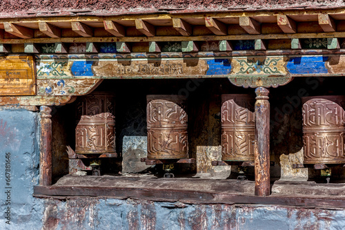 Tibetan prayer wheels at Sakya Monastery also known as Pel Sakya is a Buddhist monastery situated in Sa'gya Town - Tingri county, Tibet - China photo