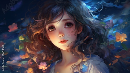 Colorful teenage animation girl anime painting picture Ai generated art