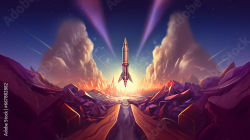 Majestic Rocket Launch at Sunset, Powered by Generative AI