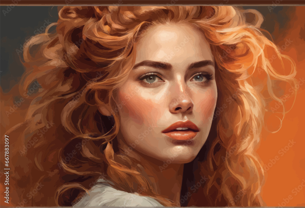 portrait of beautiful young redhead woman. digital art painting portrait of beautiful young redhead woman. digital art painting portrait of red - haired girl with golden hair