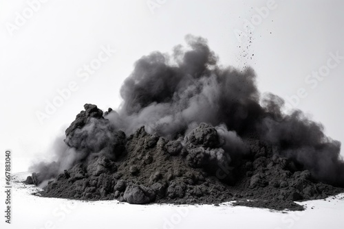 heap of soot on white backdrop. Generative AI