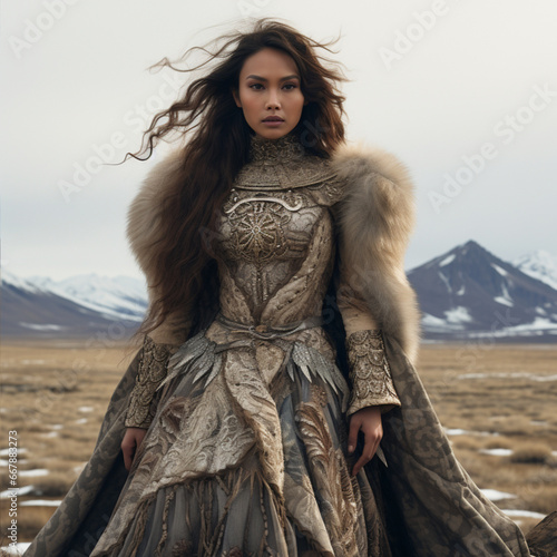 anicent Mongolian fashion collection, shooting photographs, detailed dresses photo