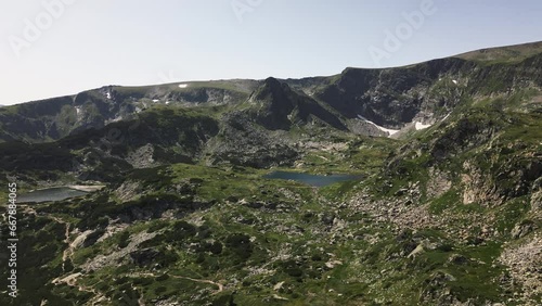 Aerial drone shot of the seven Rila lakes, in the Rila mountain, Bulgaria. photo