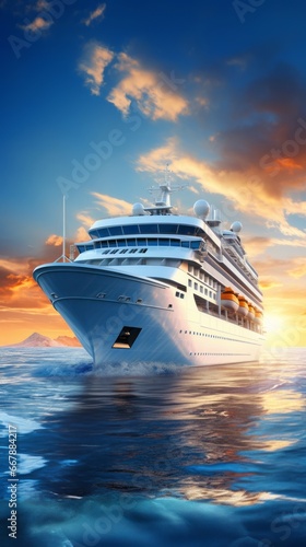 Cruise ship in the ocean on a sunny day